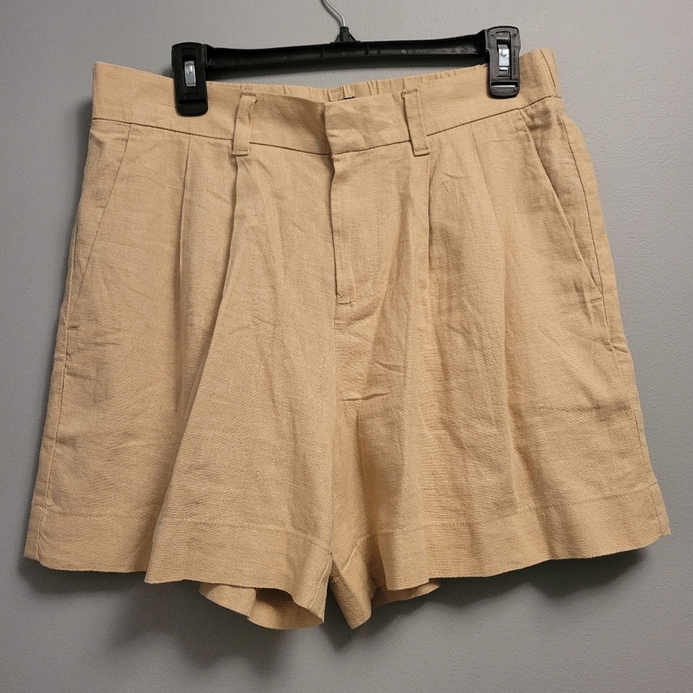 Express Tan Linen Rayon Womens Shorts 5" Inseam Size 8 Coastal Elastic Waist
